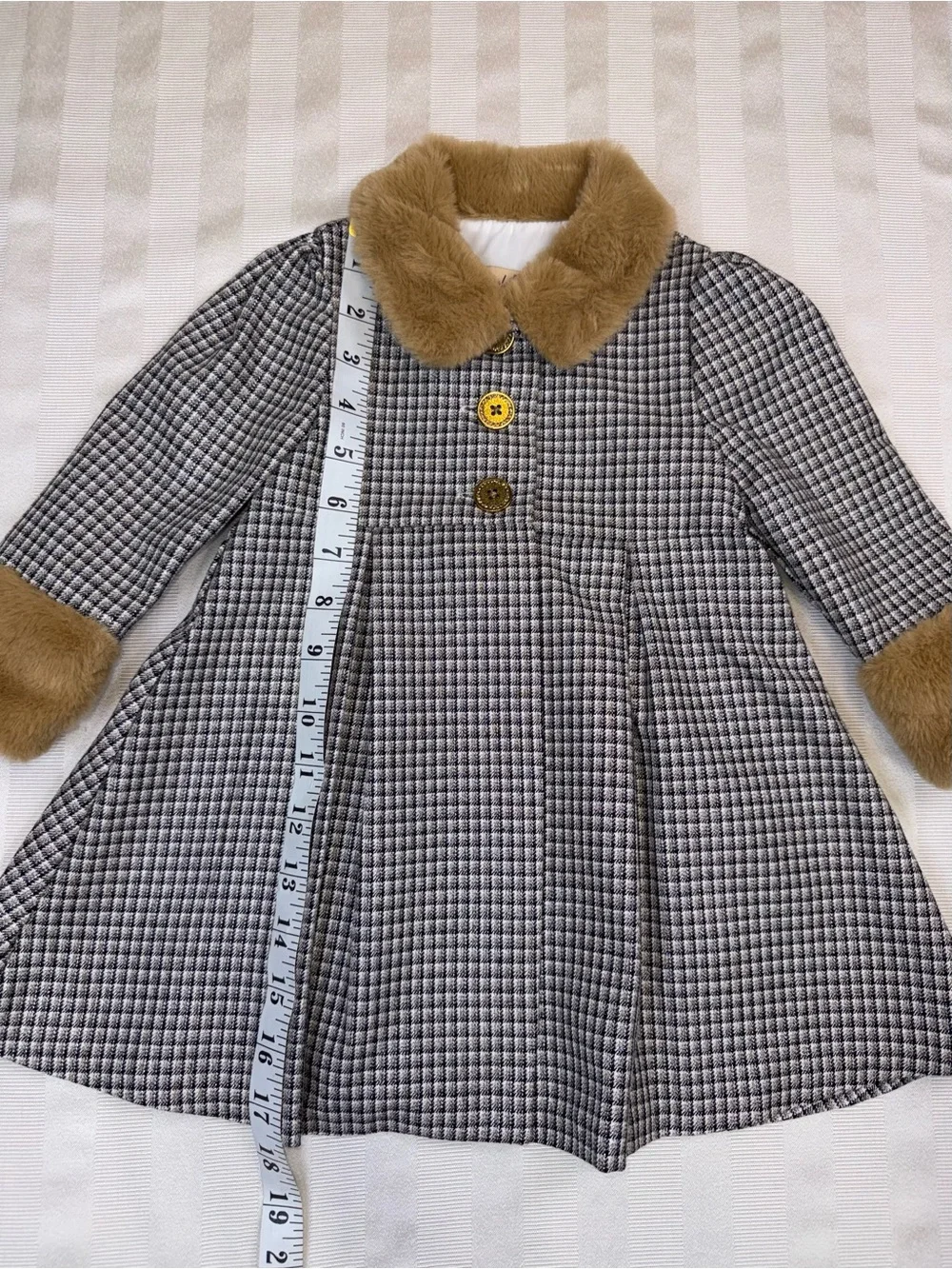 Purple Rose Toddler Girls 18M Houndstooth Coat Faux Fur Trim Dress Winter Jacket